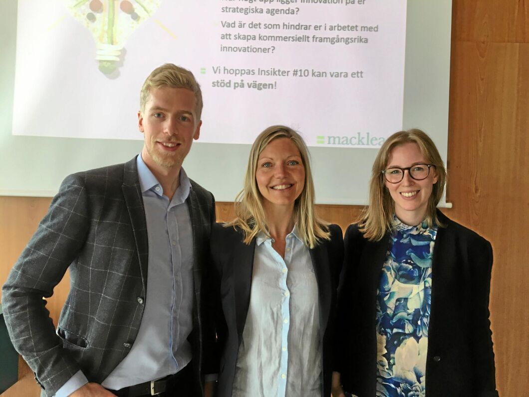 Bakom rapporten från Macklean står konsulterna Filip Lundin, Wictoria Alvarsdotter och Tove Lindgren.