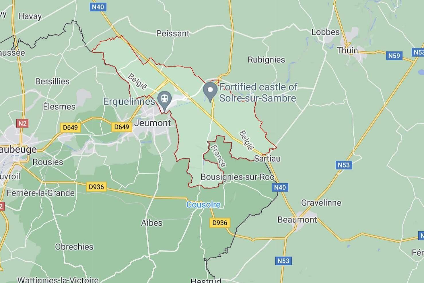 Belgiska Erquelinnes och franska Bousignies-sur-Roc är grannbyar men i varsitt land.