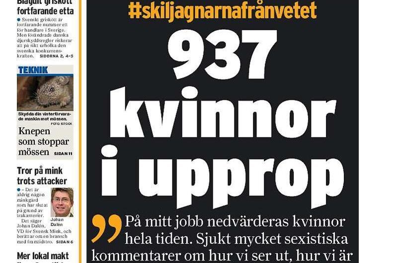 Första sidan på ATL:s pappersutgåva 1 december 2017 dominerades av twitteruppropet #skiljagnarnafrånvetet – en uppföljare till #metoo för de gröna näringarna.