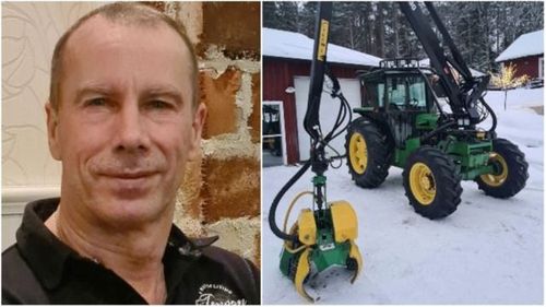 Han har satt kranen i nosen på sin John Deere